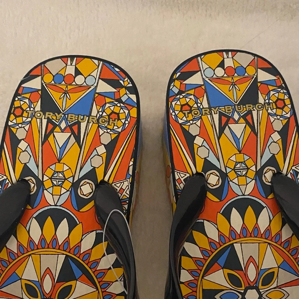 Tory Burch Mosaic Pattern Flip Flops